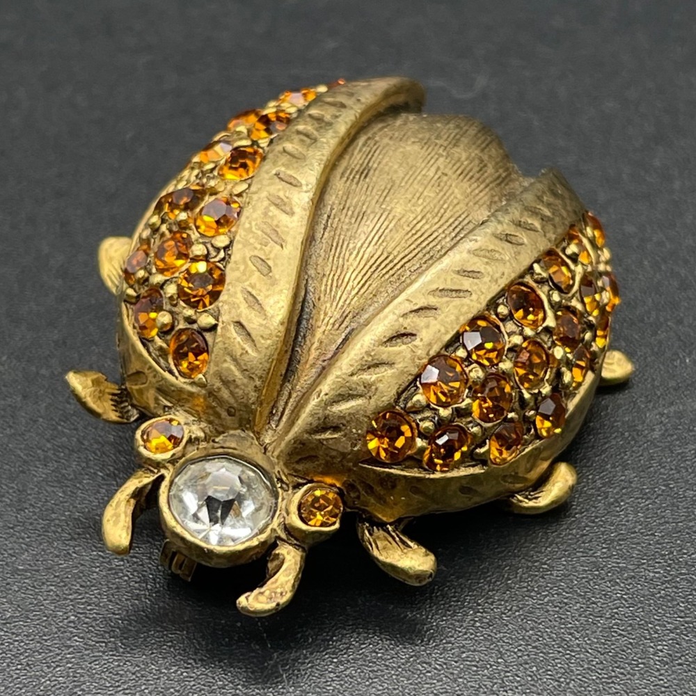 Vintage Gold and Amber Stone Beetle Scarab‎ Brooch Pin